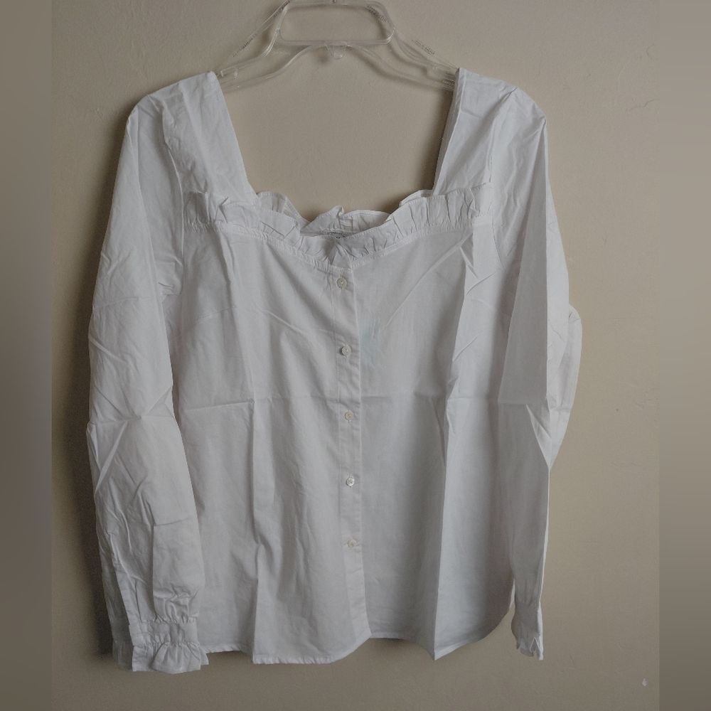 Hayden Ruffle Button Up Square Neck Blouse NWT Size MEDIUM